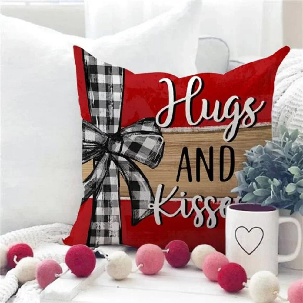 Valentine's Day Love You More Hugs and Kisses Throw Pillow Covers 18x18